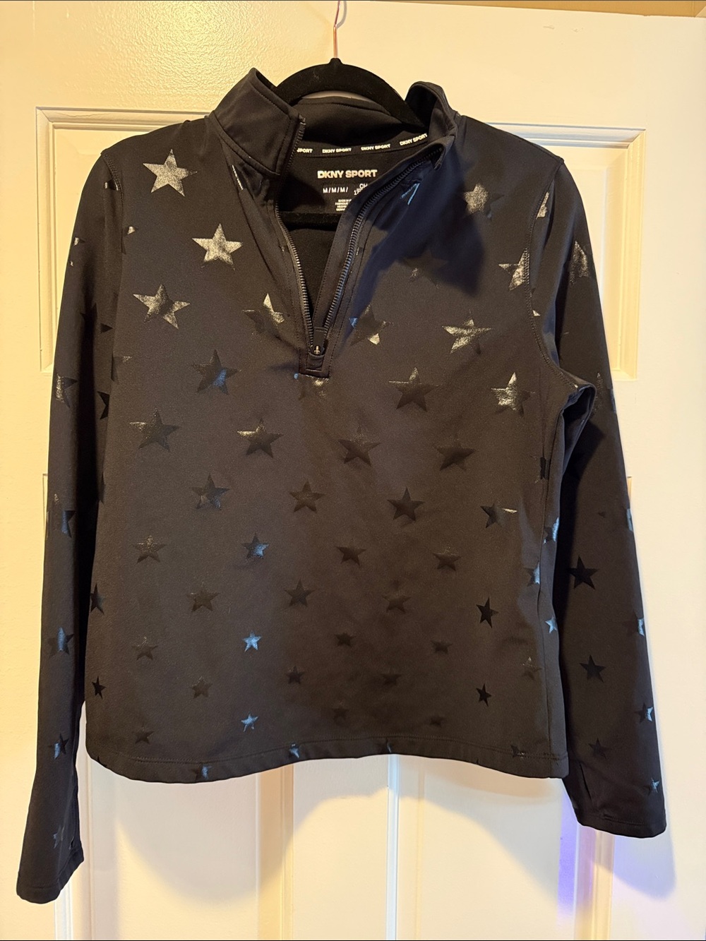 DKNY Black Star-Print Quarter Zip Pullover